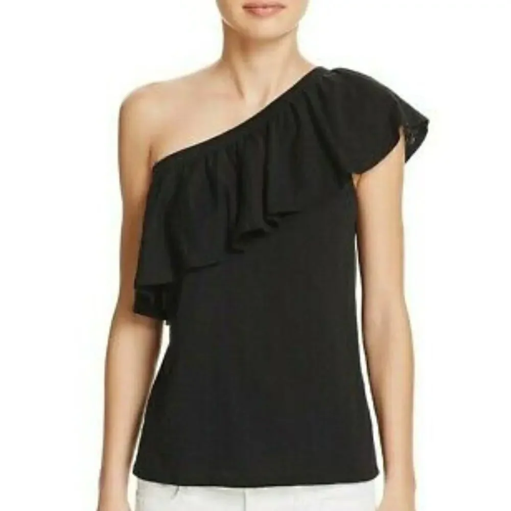 Velvet by Graham & Spencer Black One Shoulder Ruffle Top